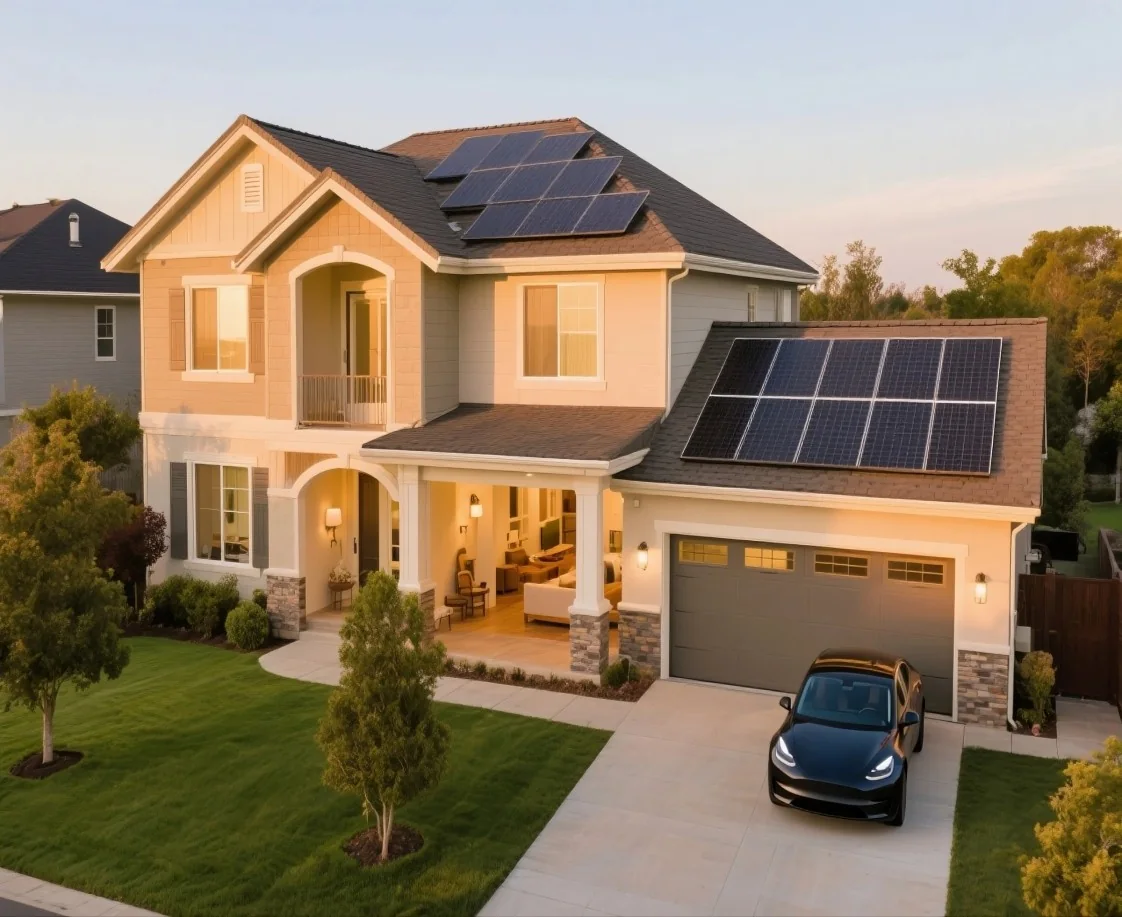 Home equipped with solar panels and energy storage